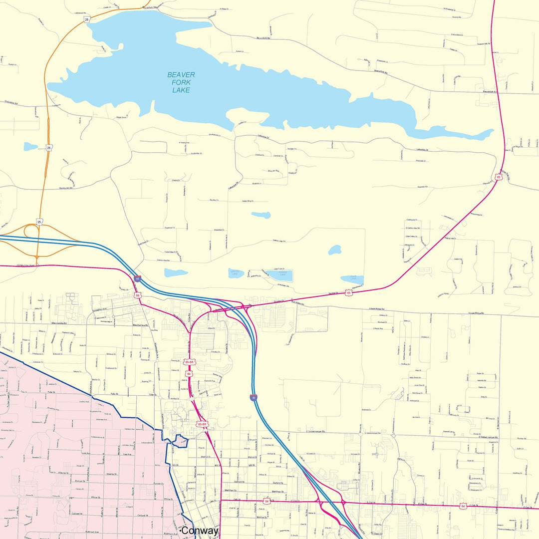 Color Cast Zip Code Style Wall Map of Conway, AR