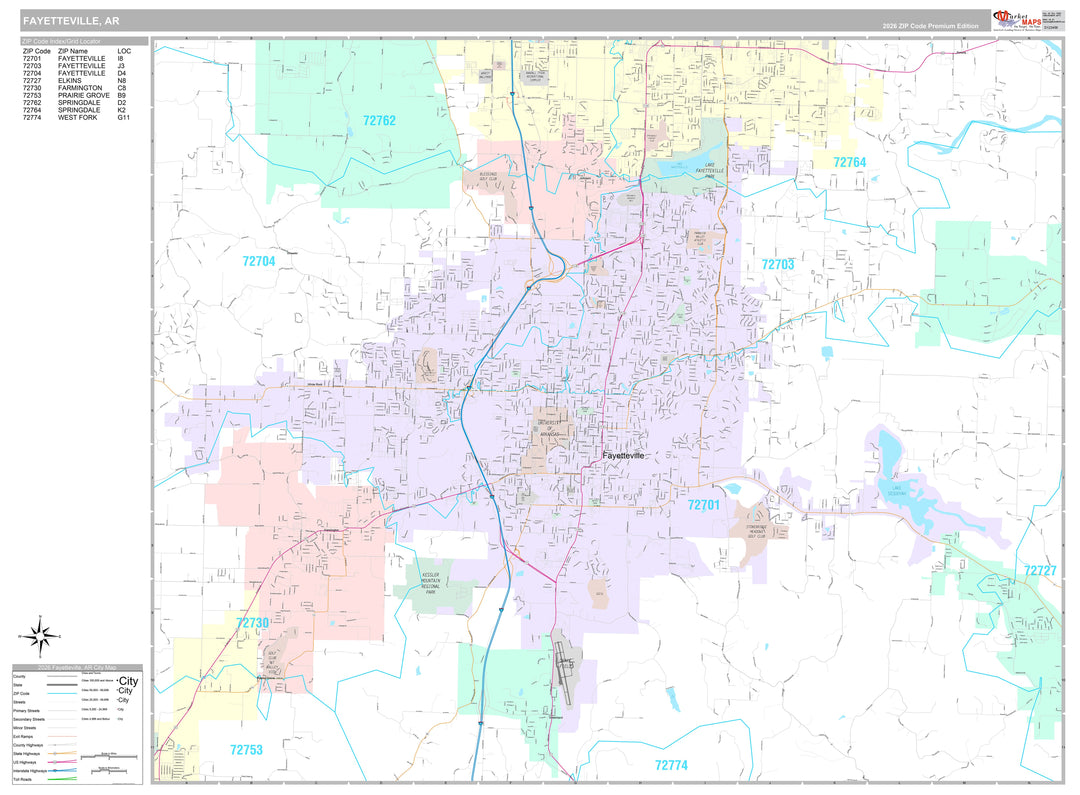 Premium Style Wall Map of Fayetteville, AR