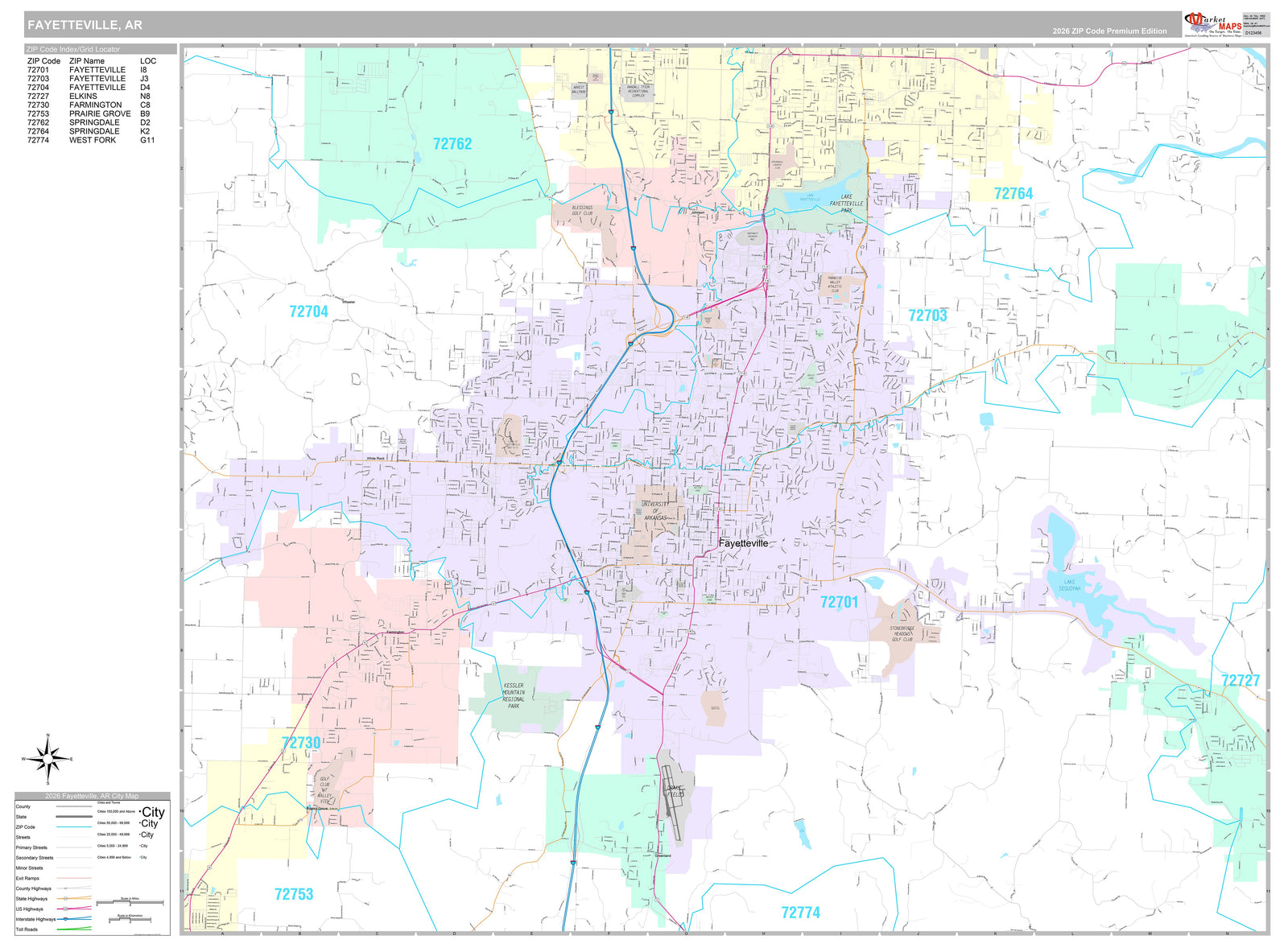 Premium Style Wall Map of Fayetteville, AR