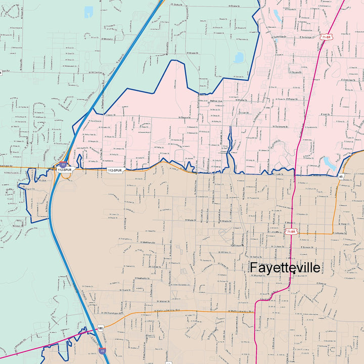 Color Cast Zip Code Style Wall Map of Fayetteville, AR