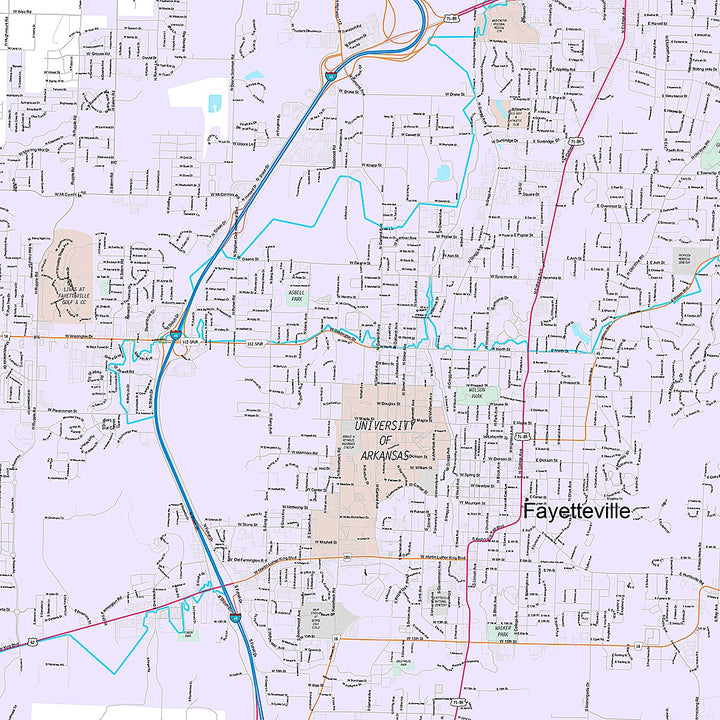 Premium Style Wall Map of Fayetteville, AR