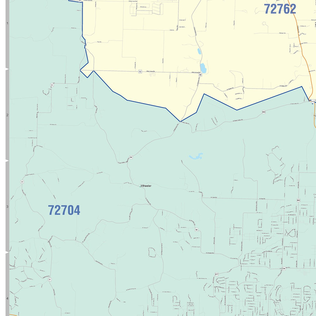 Color Cast Zip Code Style Wall Map of Fayetteville, AR