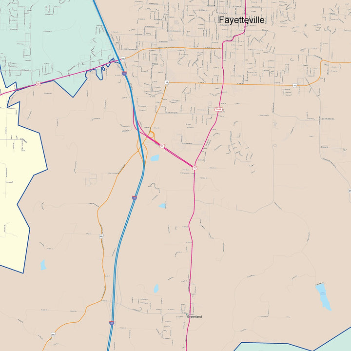 Color Cast Zip Code Style Wall Map of Fayetteville, AR
