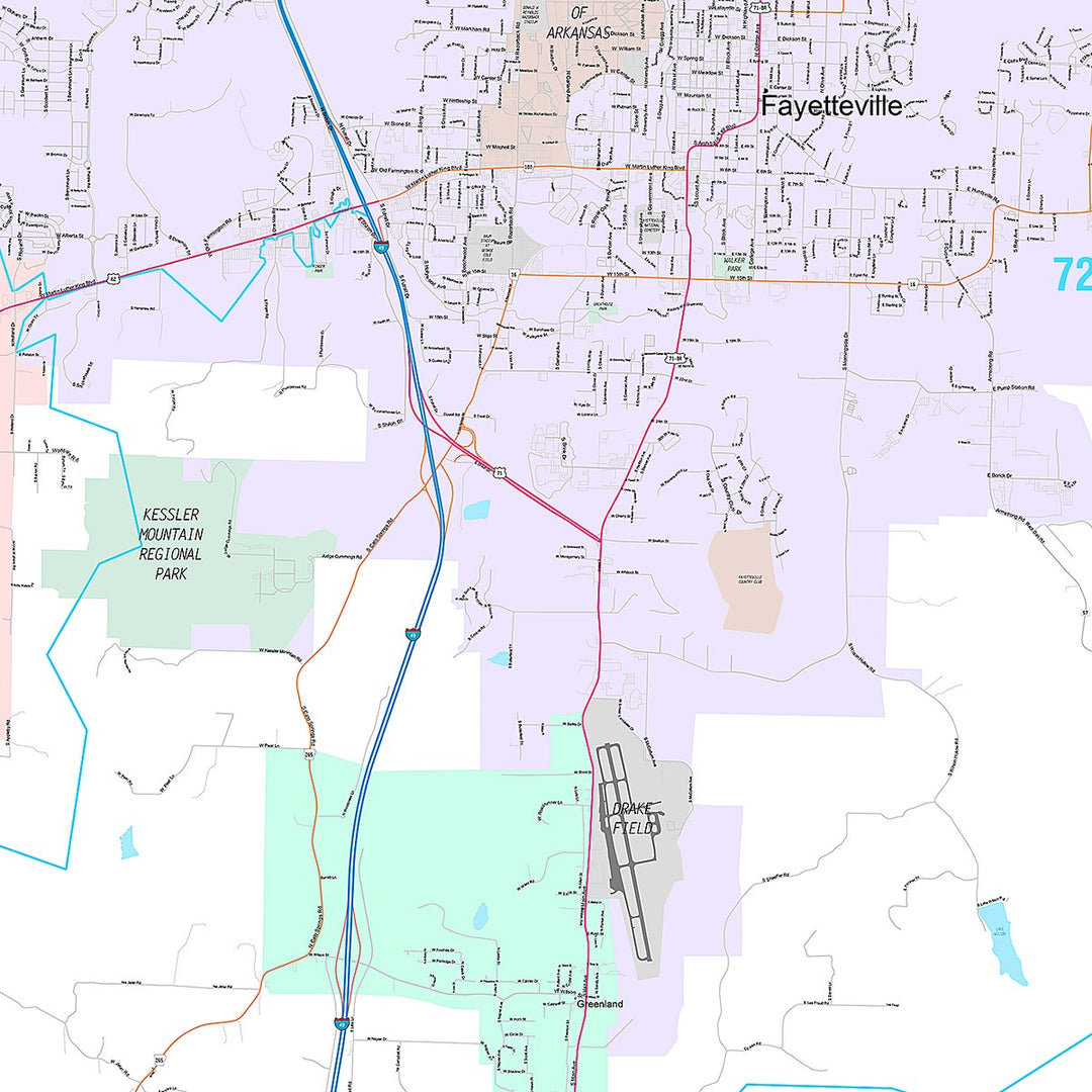 Premium Style Wall Map of Fayetteville, AR