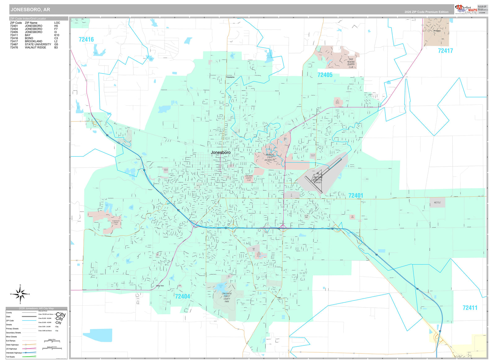 Premium Style Wall Map of Jonesboro, AR