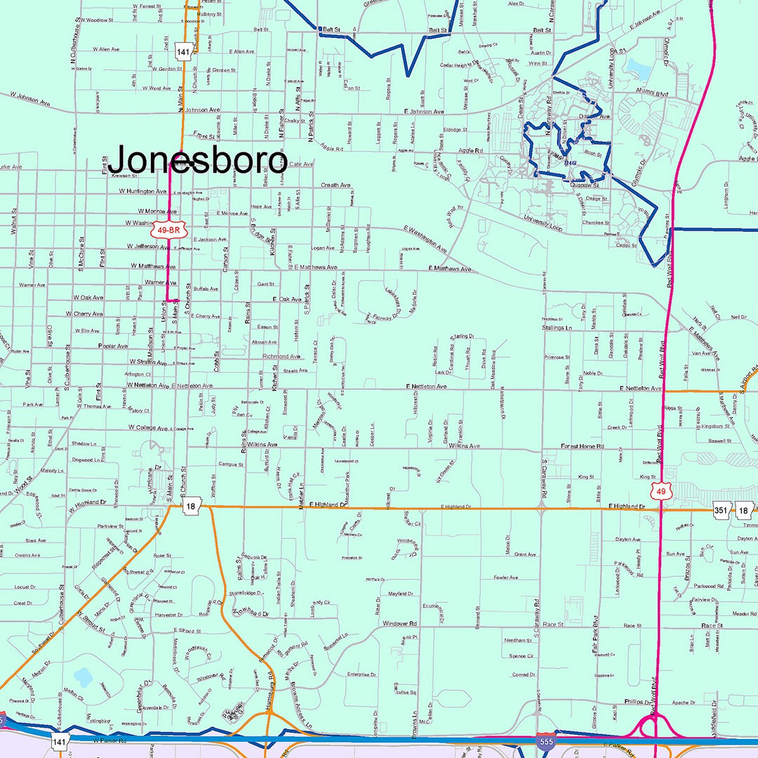 Color Cast Zip Code Style Wall Map of Jonesboro, AR