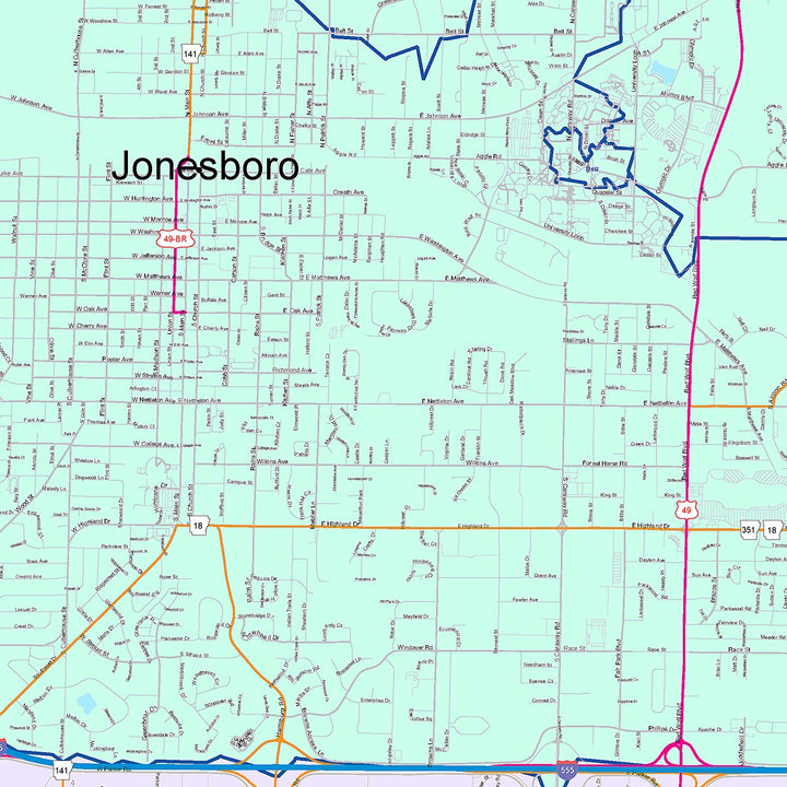 Color Cast Zip Code Style Wall Map of Jonesboro, AR