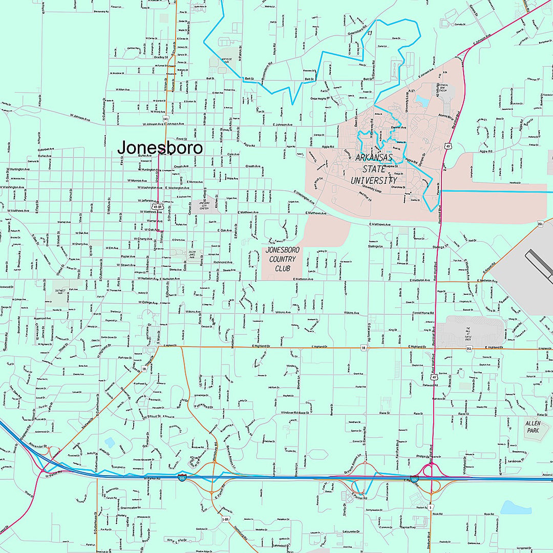 Premium Style Wall Map of Jonesboro, AR