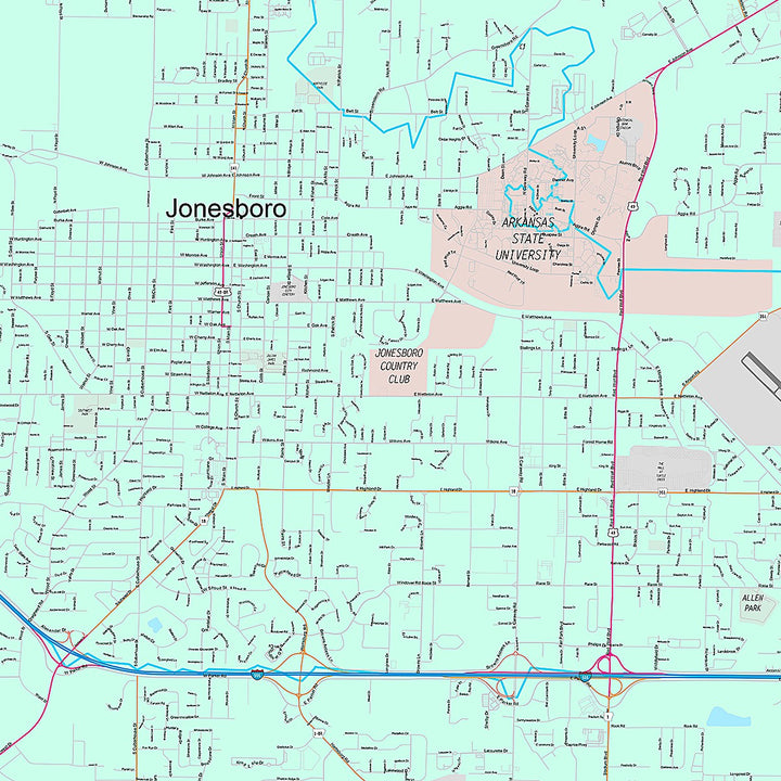 Premium Style Wall Map of Jonesboro, AR