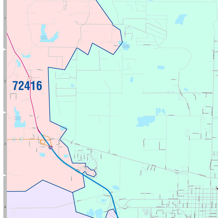 Color Cast Zip Code Style Wall Map of Jonesboro, AR
