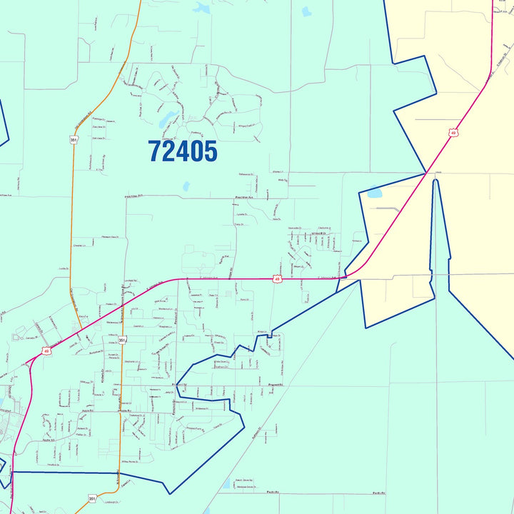 Color Cast Zip Code Style Wall Map of Jonesboro, AR