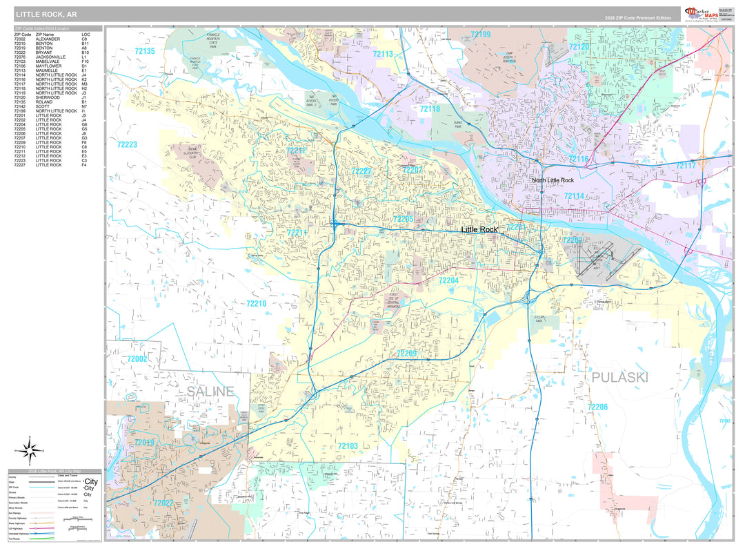 Premium Style Wall Map of Little Rock AR