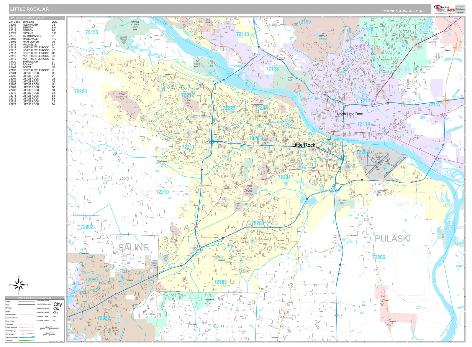 Premium Style Wall Map of Little Rock AR