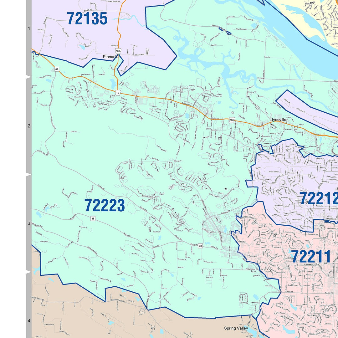 Color Cast Zip Code Style Wall Map of Little Rock, AR