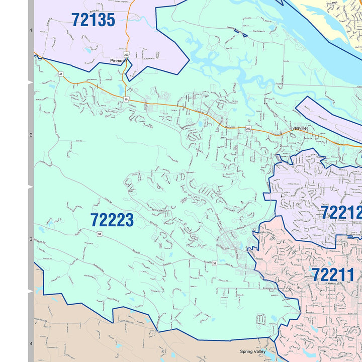 Color Cast Zip Code Style Wall Map of Little Rock, AR