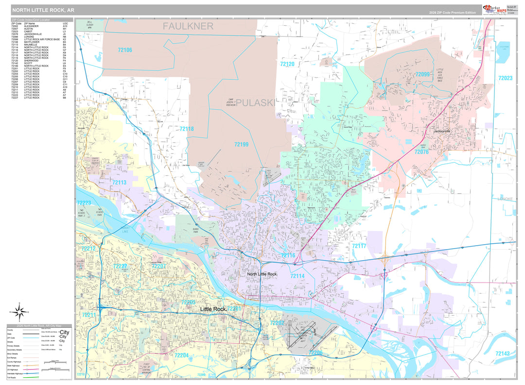 Premium Style Wall Map of North Little Rock, AR