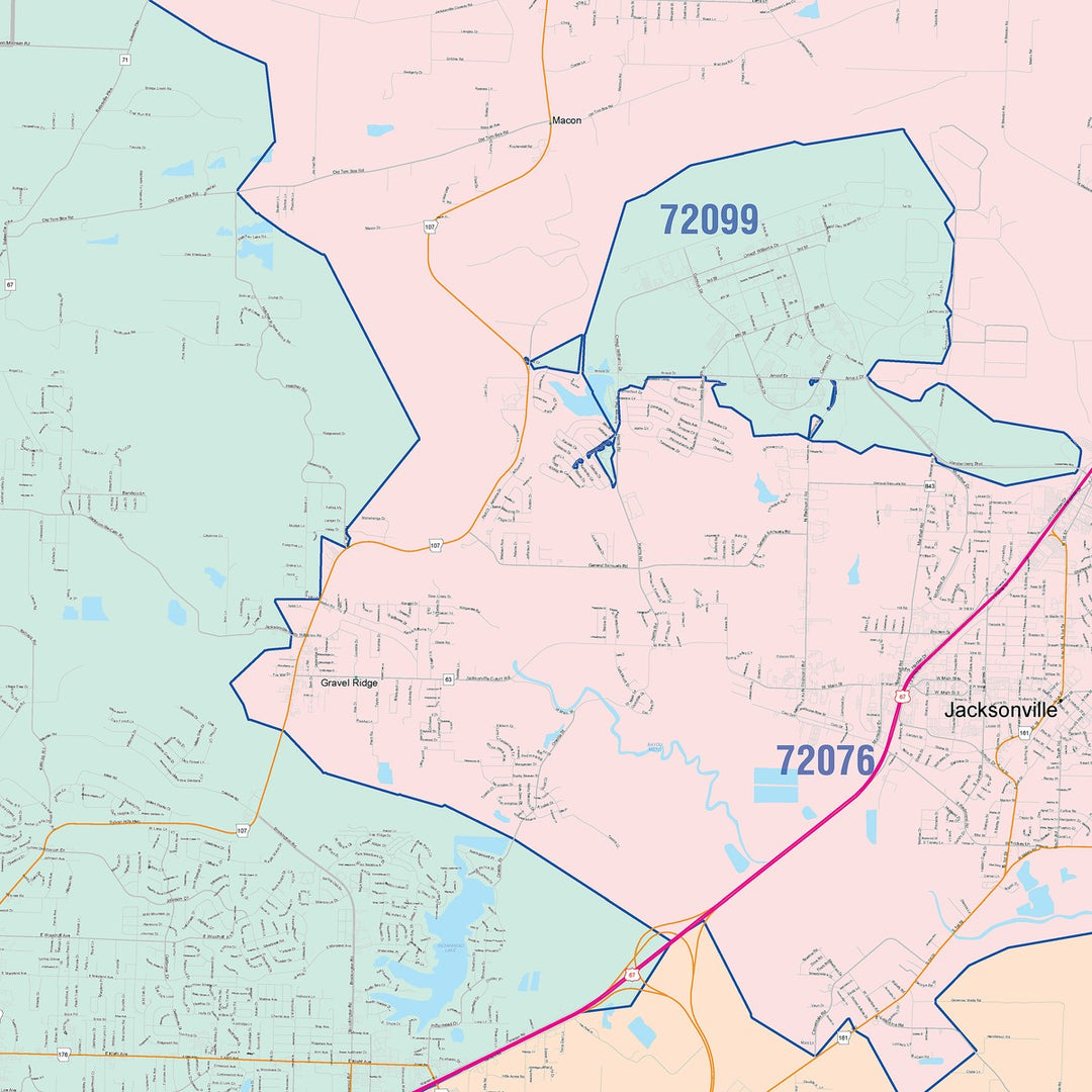 Color Cast Zip Code Style Wall Map of North Little Rock, AR