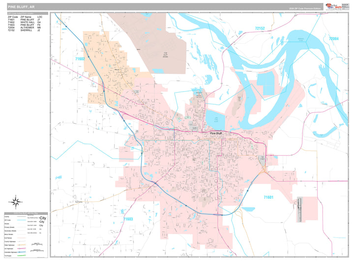 Premium Style Wall Map of Pinebluff, AR