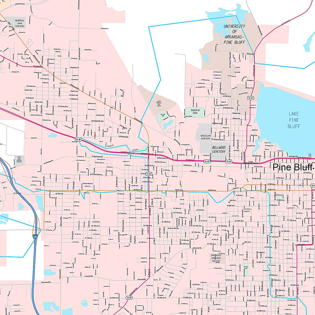Premium Style Wall Map of Pinebluff, AR