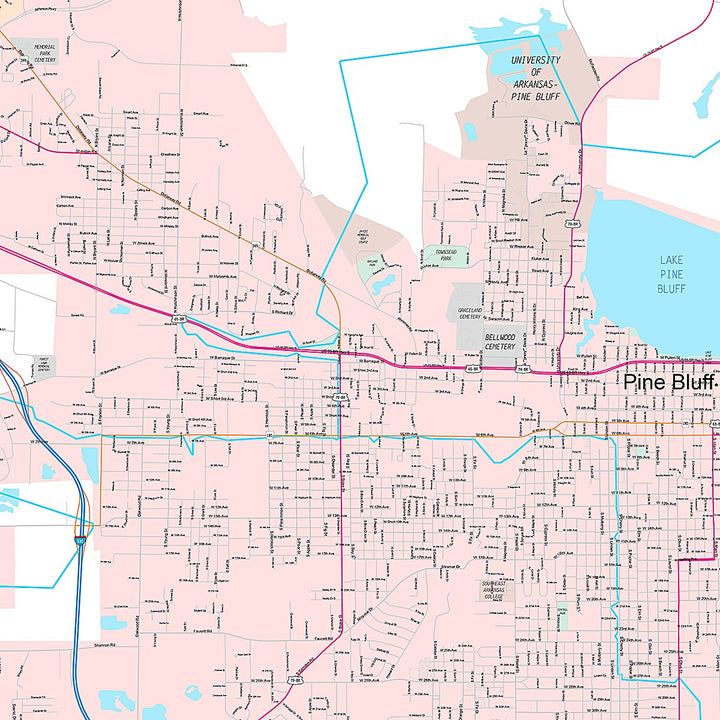 Premium Style Wall Map of Pinebluff, AR