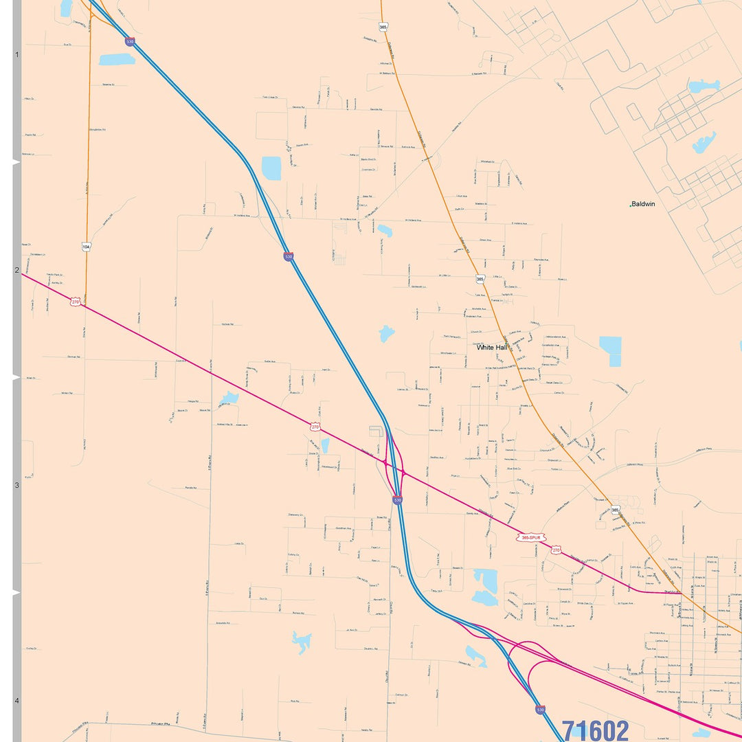 Color Cast Zip Code Style Wall Map of Pine Bluff, AR