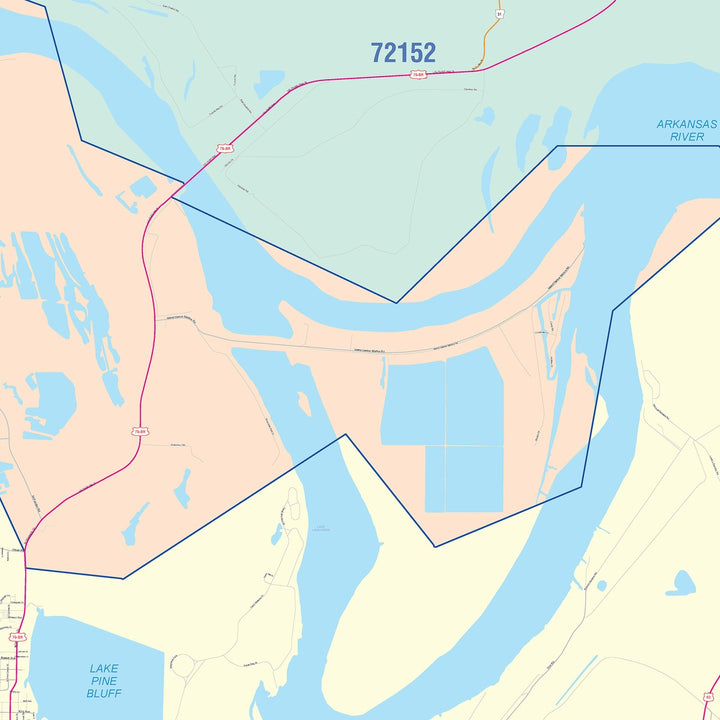 Color Cast Zip Code Style Wall Map of Pine Bluff, AR
