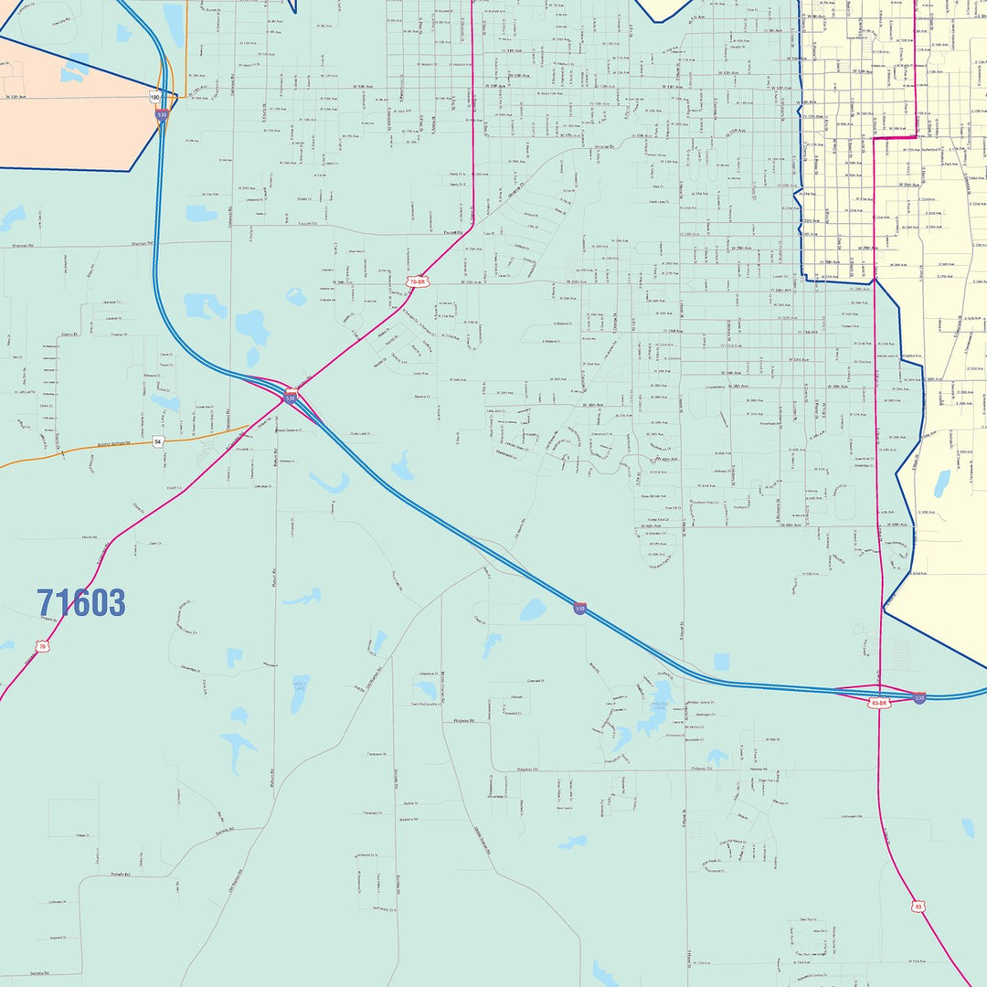 Color Cast Zip Code Style Wall Map of Pine Bluff, AR