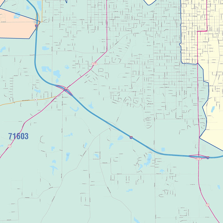 Color Cast Zip Code Style Wall Map of Pine Bluff, AR