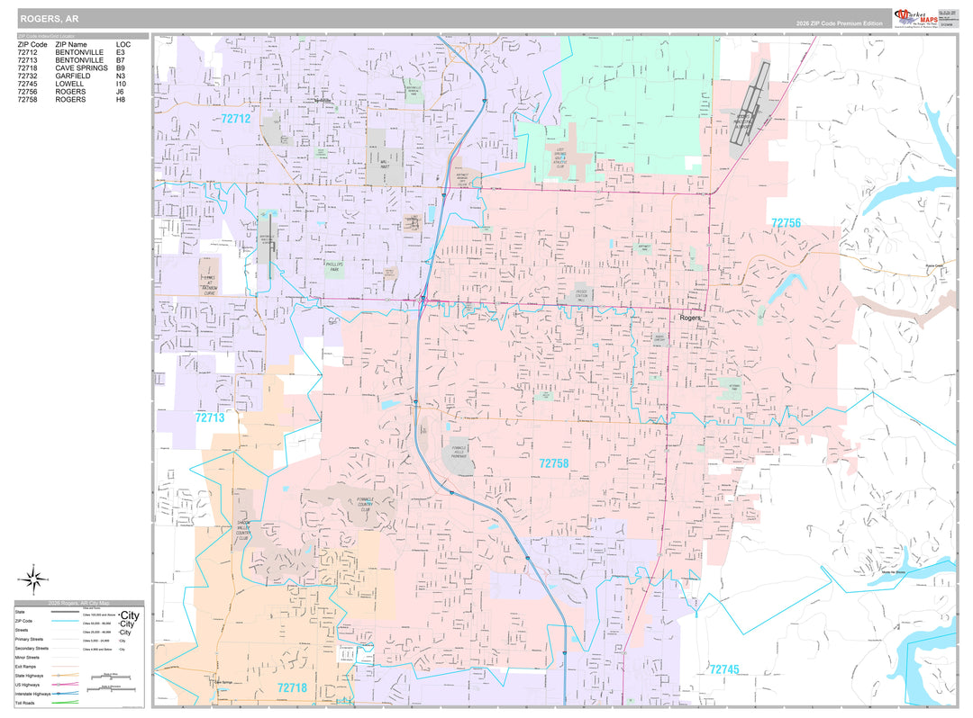Premium Style Wall Map of Rogers, AR