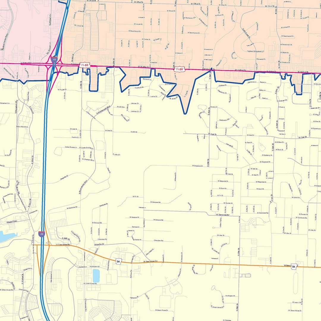 Color Cast Zip Code Style Wall Map of Rogers, AR