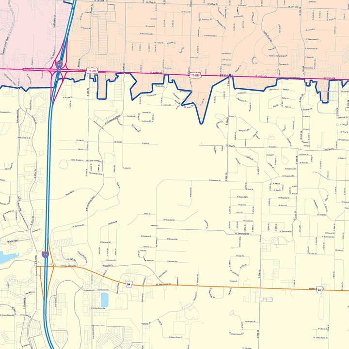 Color Cast Zip Code Style Wall Map of Rogers, AR