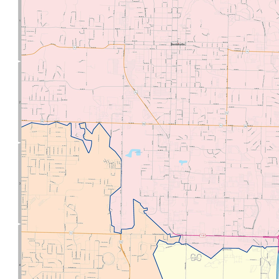 Color Cast Zip Code Style Wall Map of Rogers, AR