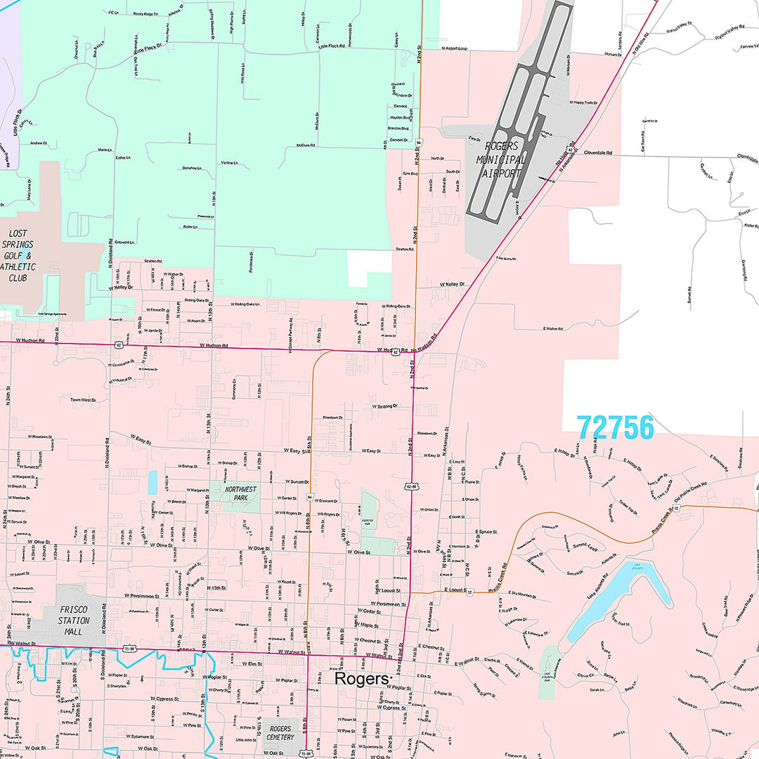 Premium Style Wall Map of Rogers, AR