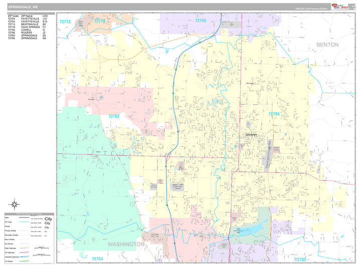 Premium Style Wall Map of Springdale, AR