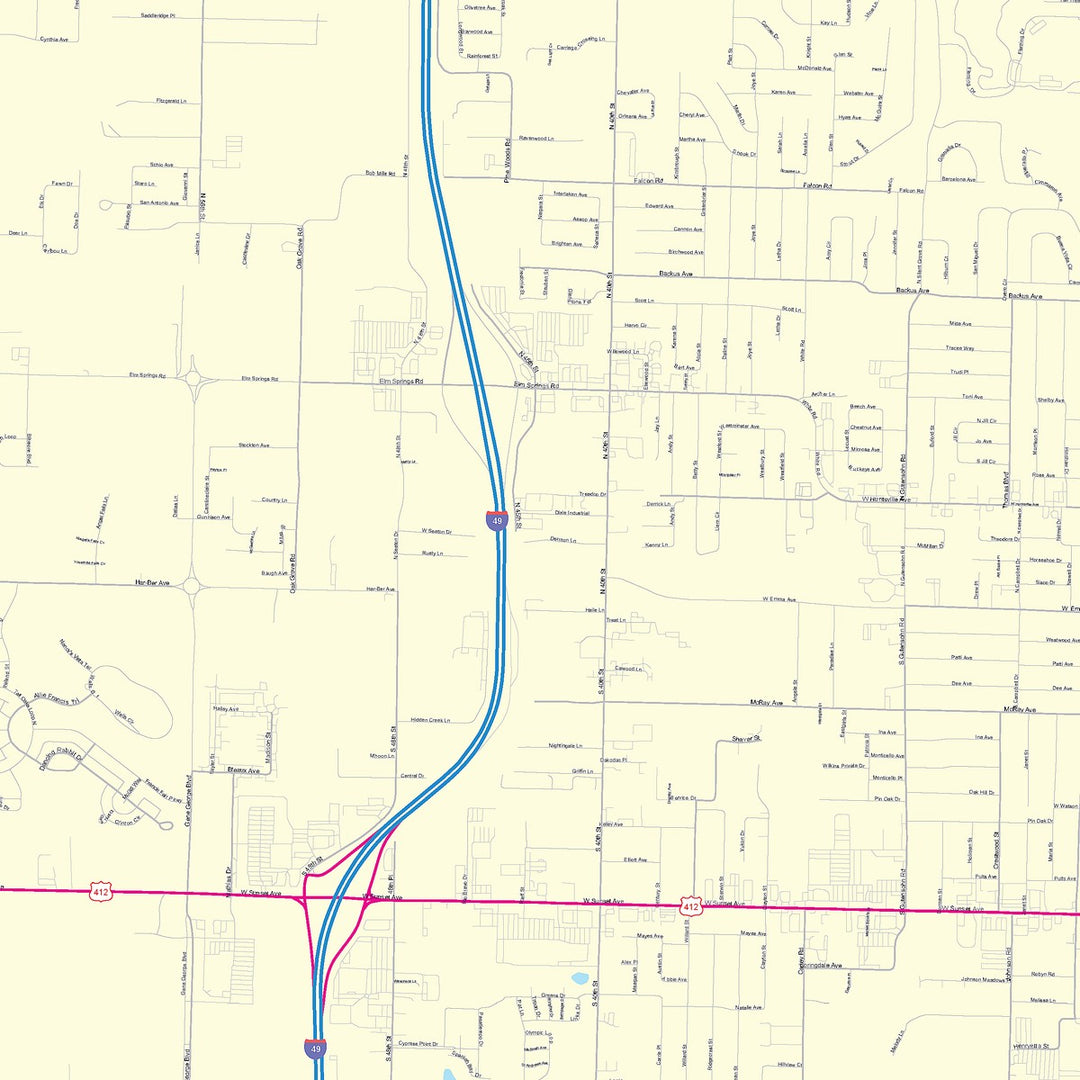 Color Cast Zip Code Style Wall Map of Springdale, AR