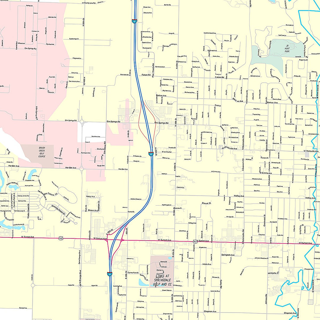 Premium Style Wall Map of Springdale, AR