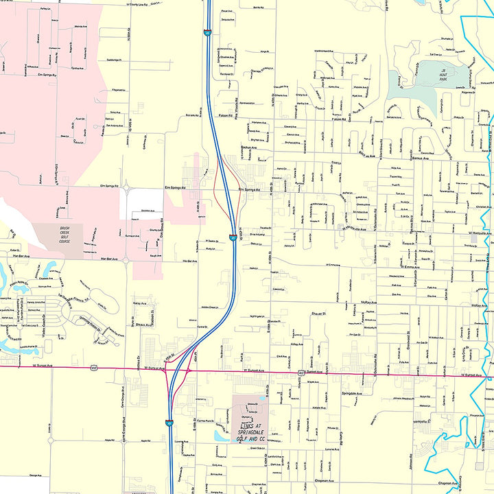 Premium Style Wall Map of Springdale, AR