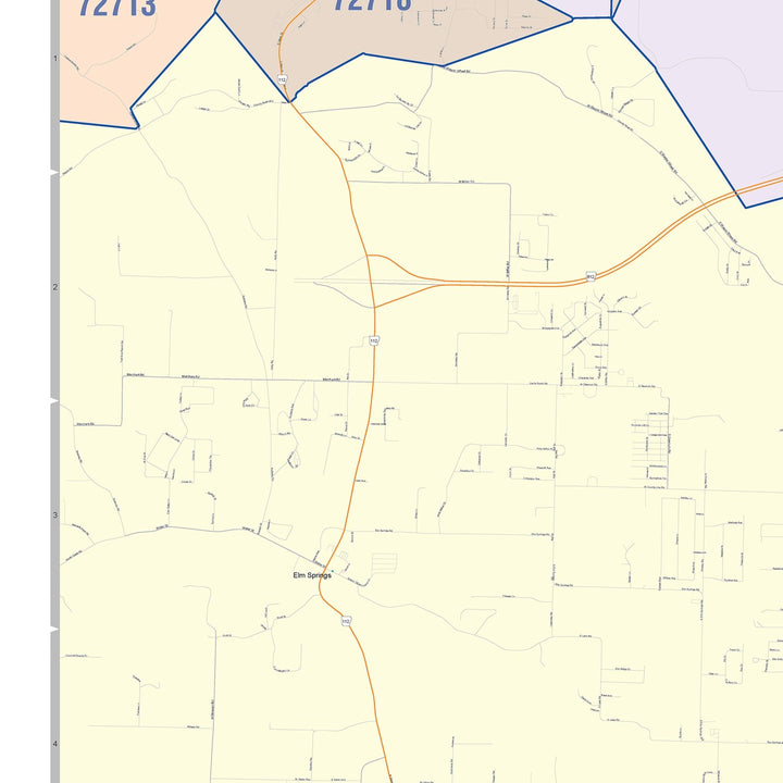 Color Cast Zip Code Style Wall Map of Springdale, AR