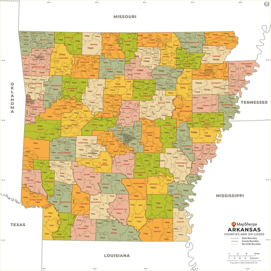 Arkansas Zip Code Map with Counties – American Map Store