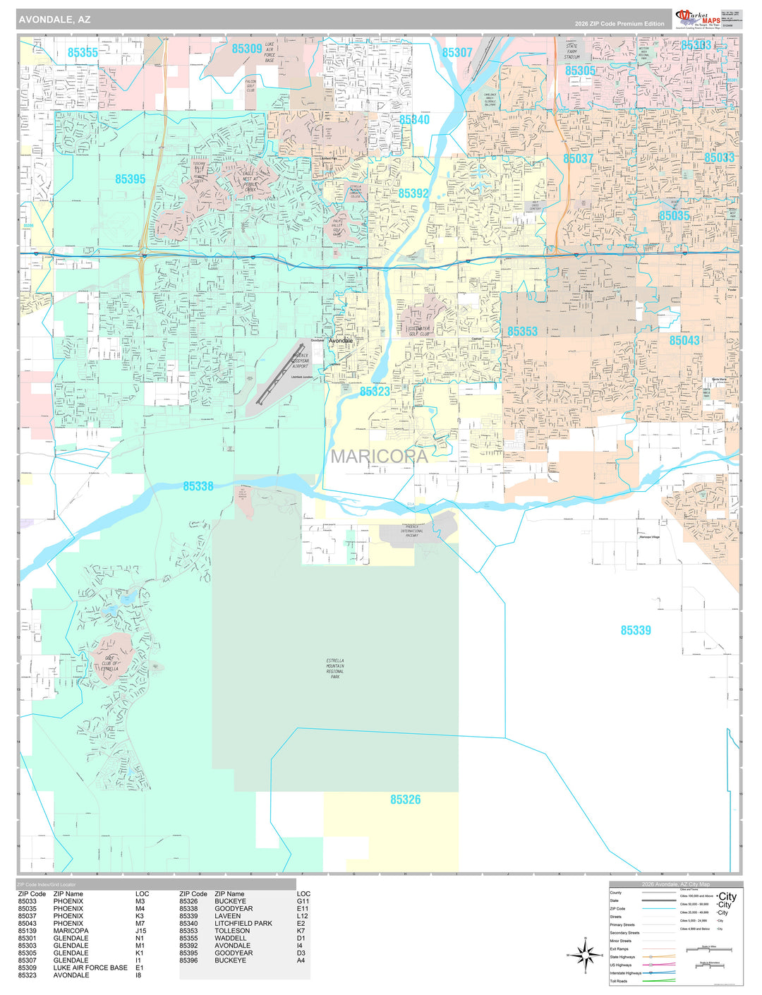 Premium Style Wall Map of Avondale, AZ