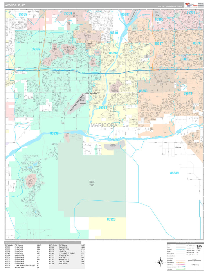Premium Style Wall Map of Avondale, AZ