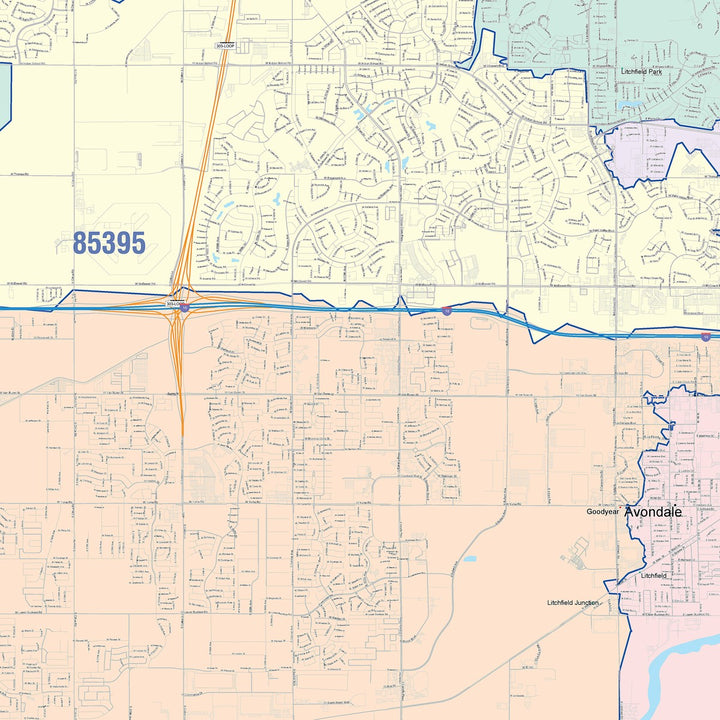 Color Cast Zip Code Style Wall Map of Avondale, AZ