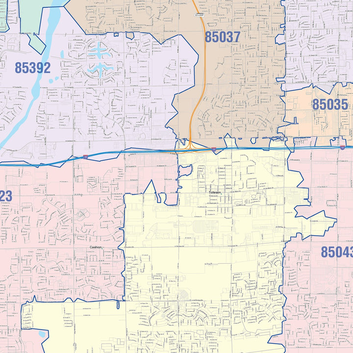 Color Cast Zip Code Style Wall Map of Avondale, AZ