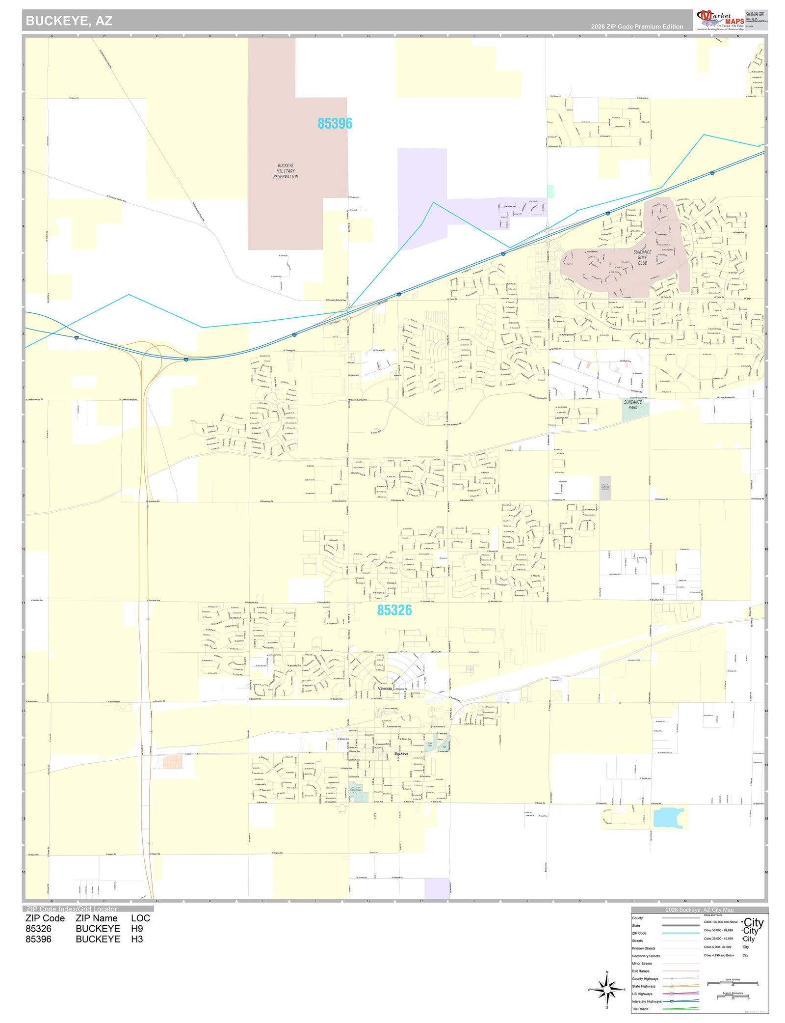 Premium Style Wall Map of Buckeye, AZ
