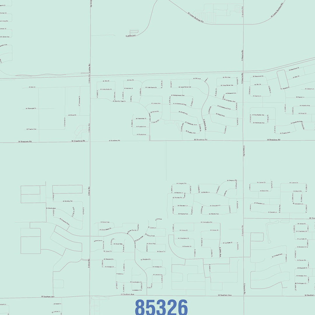 Color Cast Zip Code Style Wall Map of Buckeye, AZ