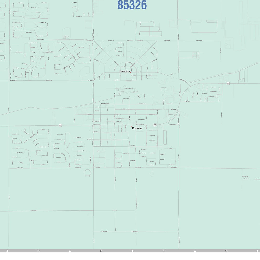 Color Cast Zip Code Style Wall Map of Buckeye, AZ
