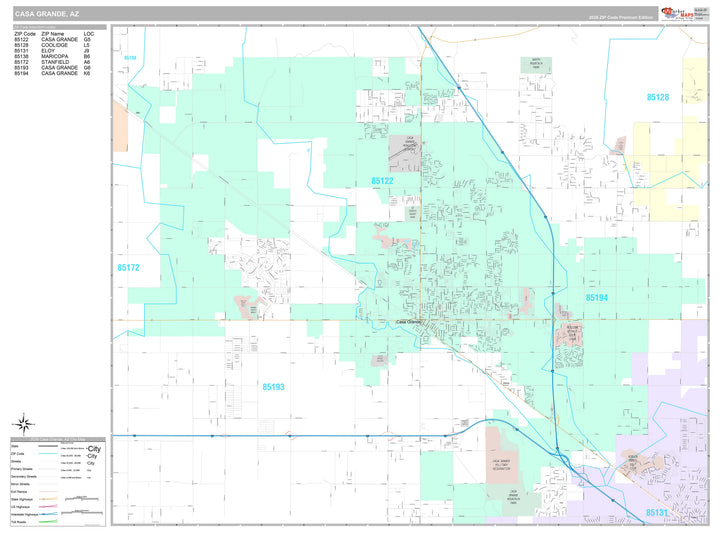 Premium Style Wall Map of Casa Grande, AZ