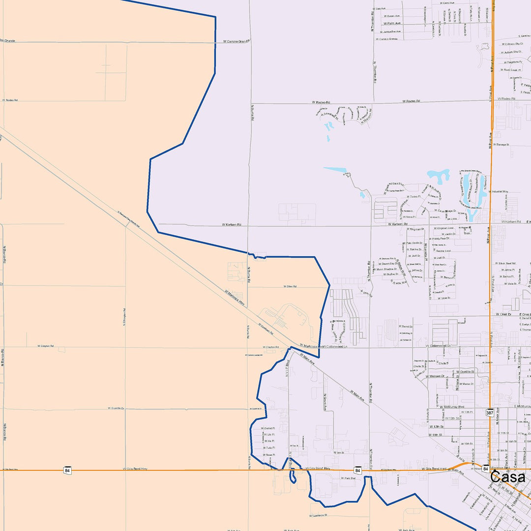 Color Cast Zip Code Style Wall Map of Casa Grande, AZ