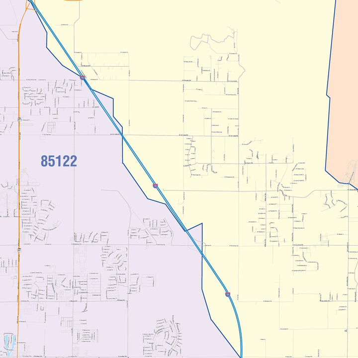 Color Cast Zip Code Style Wall Map of Casa Grande, AZ