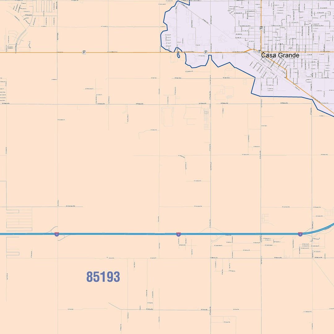 Color Cast Zip Code Style Wall Map of Casa Grande, AZ
